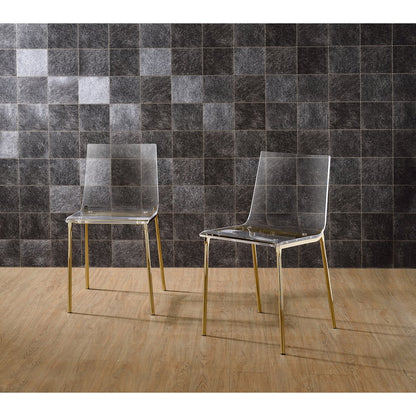 Gold Lucite Acrylic Ghost Clear Dining Chair Set of 2