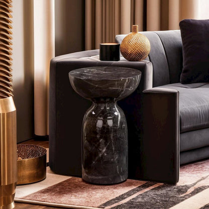 Elegant Black Marble Side Table with Durable Concrete Construction