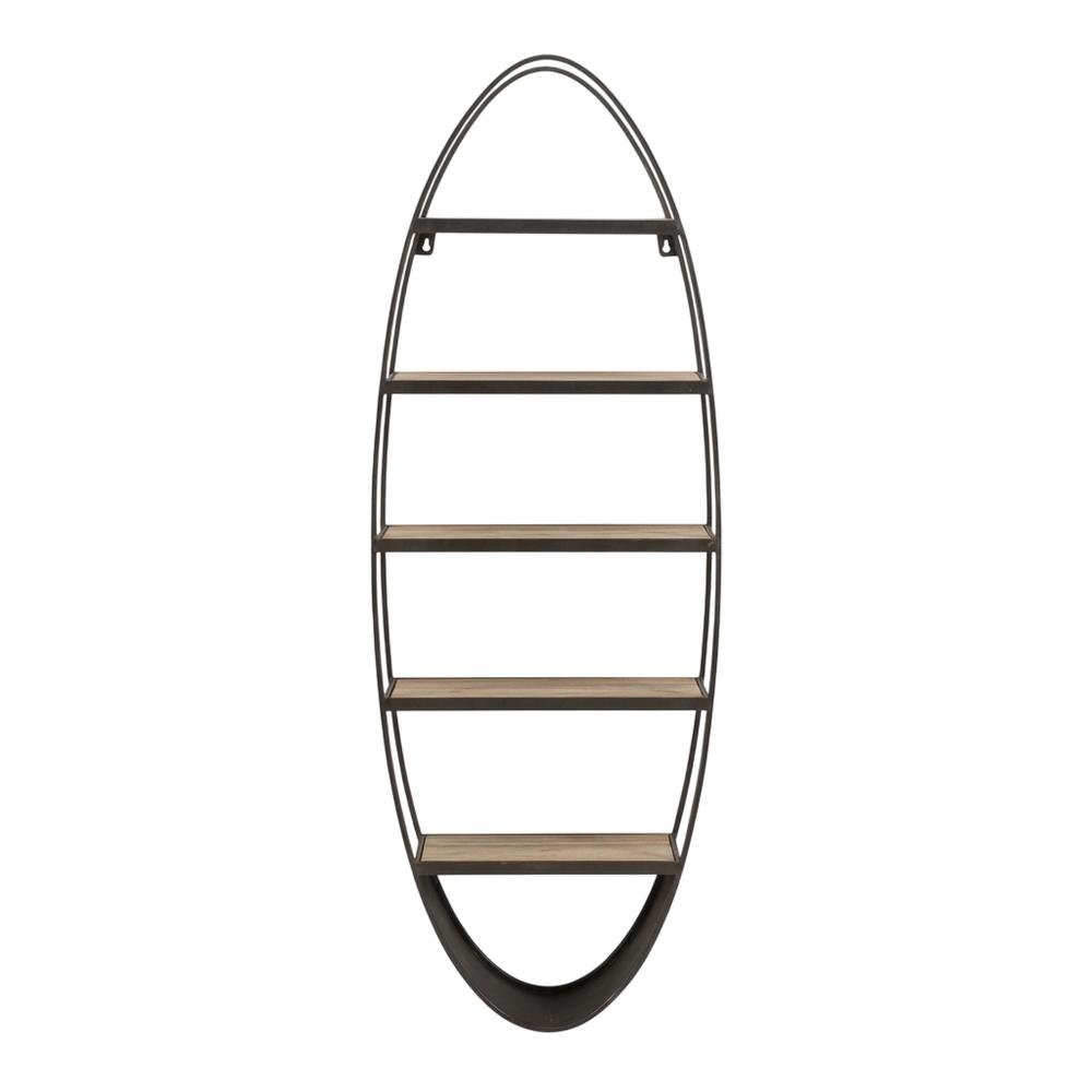 Metal And Wood Oval Wall Shelf