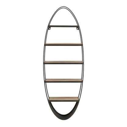 Metal And Wood Oval Wall Shelf