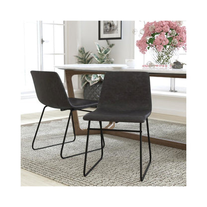 18 inch Dining Table Height Chair, Mid-Back Sled Base Dining Chair in Dark Gray LeatherSoft with Black Frame, Set of 2