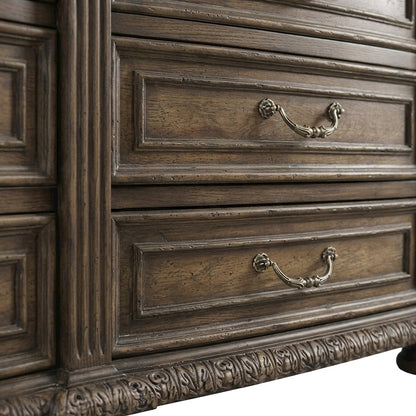 Pecan Veneer Home Office Credenza with Twelve Drawers, Rustic Walnut