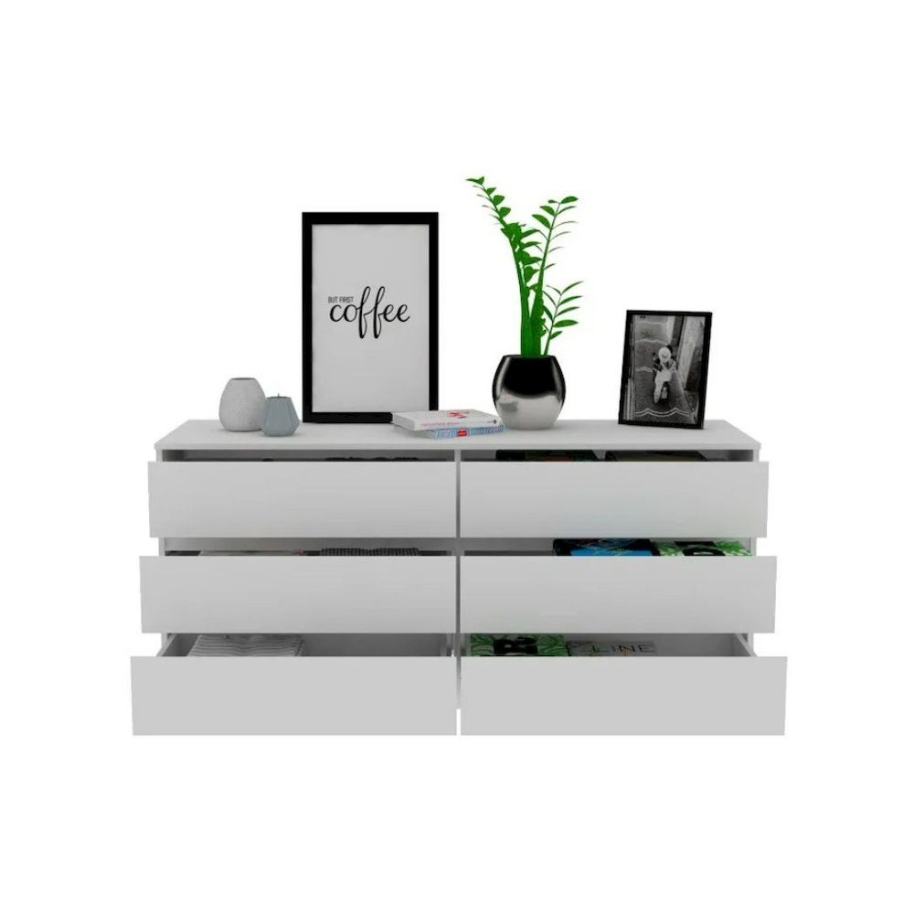 Asteria 6 Drawer Double Dresser White MDF