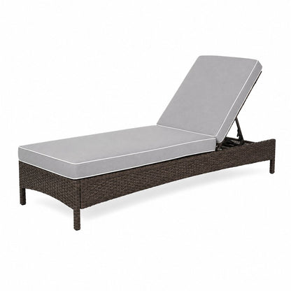 Gray/Brown Outdoor Wicker Chaise Lounge with Weather-Resistant Frame
