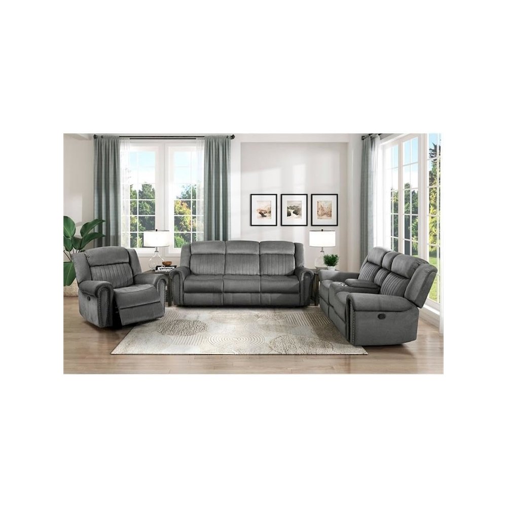 Brennen Microfiber Double Reclining Sofa In Charcoal