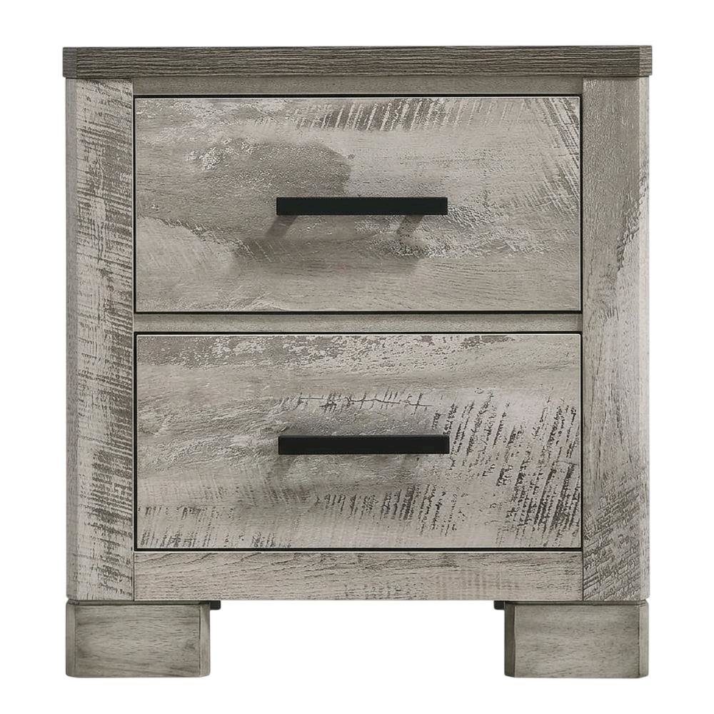 Gray 2-Drawer Wood Nightstand with Metal Handles