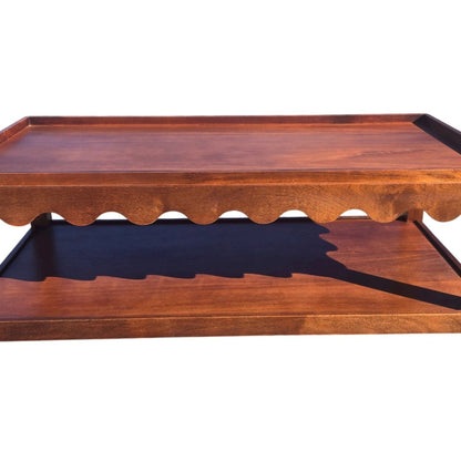Scallop Coffee Table - Rectangular Mango Wood Side Table - Lower Shelf