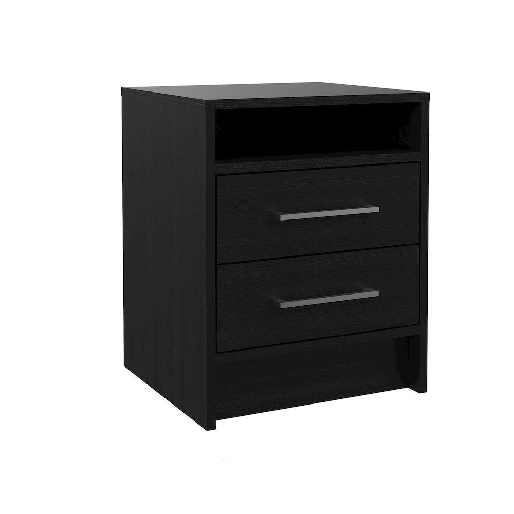 2-Drawer 1-Shelf Rectangle Nightstand Black Wengue