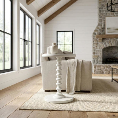 White Round Spindle Coffee Table with Elegant Design and Lightweight Build