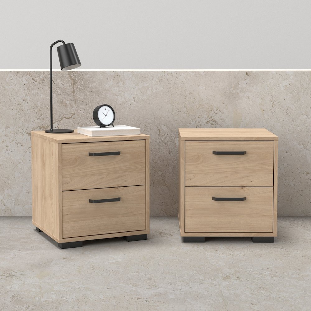 Sofia 2 Drawer Nightstand - Set of 2, Jackson Hickory